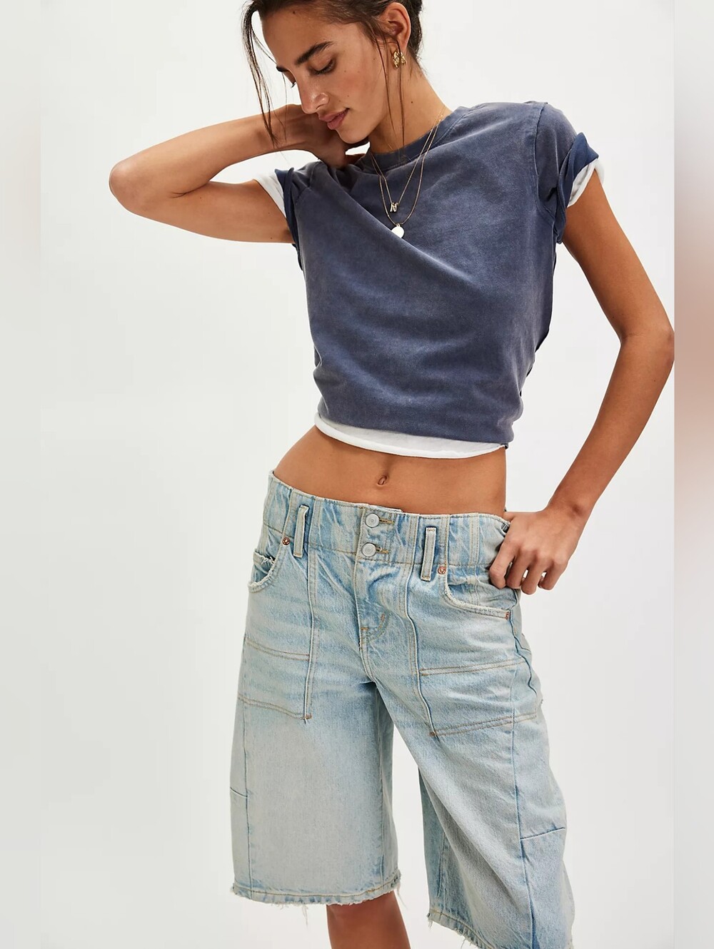 Free People We The Free Extreme Measures Barrel Jort Shorts Light Wash Size 27